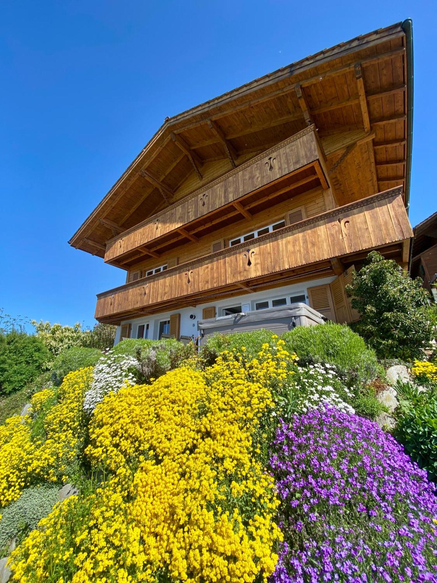 Chalet Egglen "Typical Swiss House, Best Views, Private Jacuzzi" Sigriswil Extérieur photo
